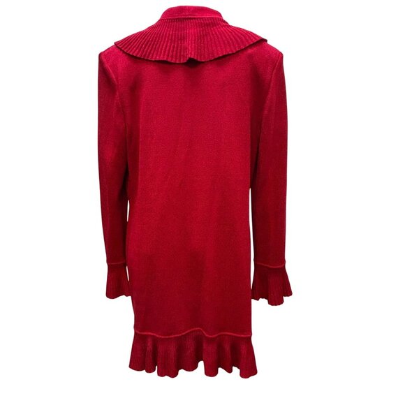 NWOT St. John Red Wool Ruffle Cardigan Long Sleeve Size 12 - Picture 2 of 10